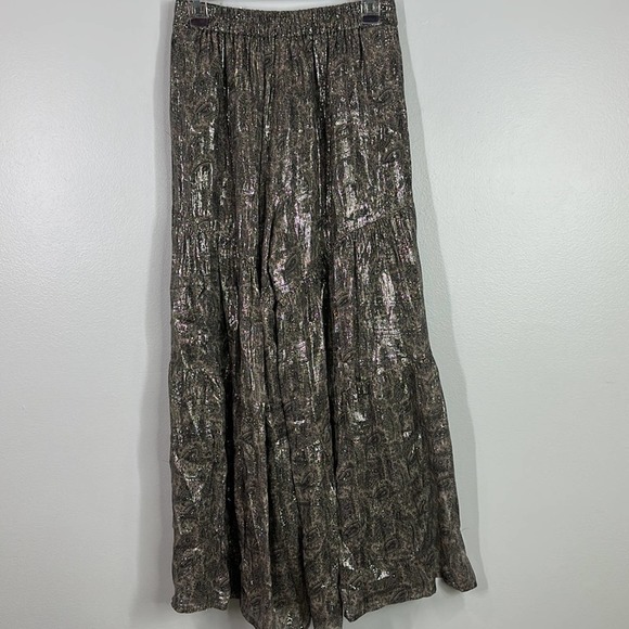 Kobi Halperin Isle Paisley Metallic Chiffon Tiered Wide Leg Pants Size Small - Picture 6 of 10